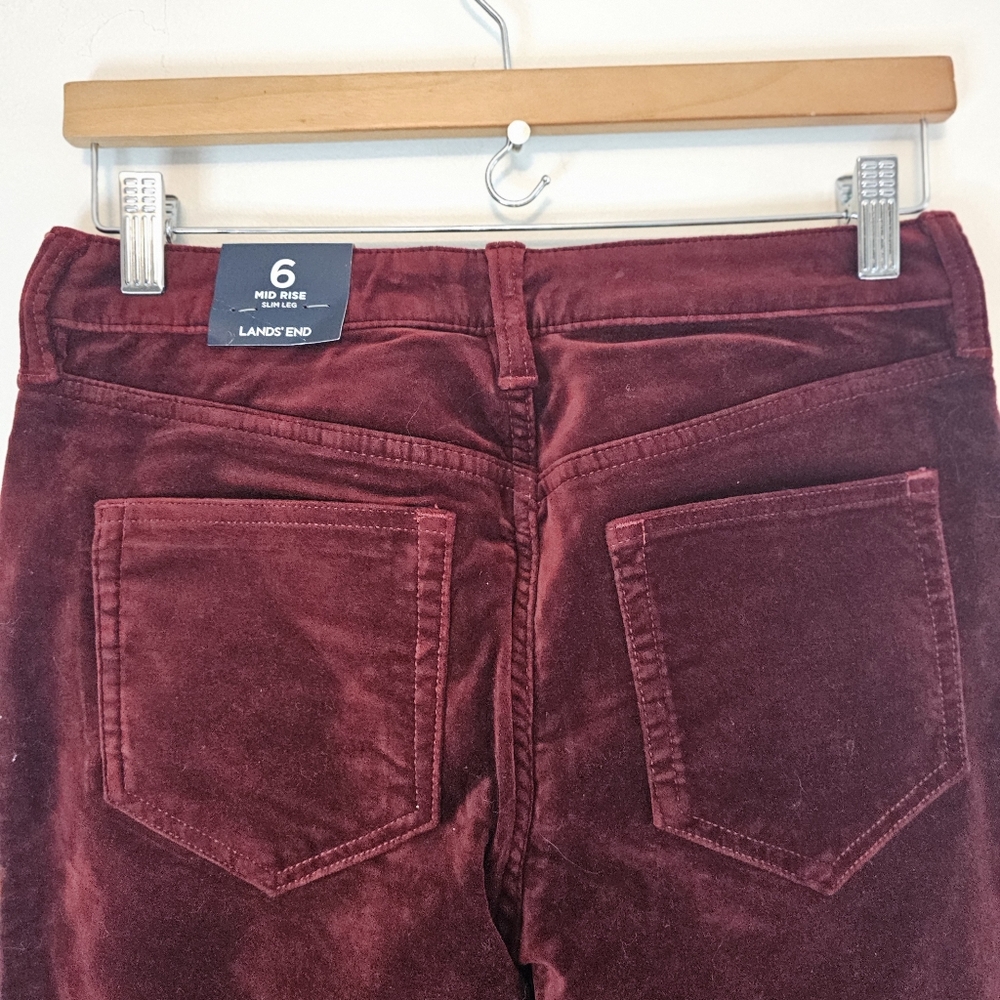 NWT Lands' End Richest Garnet Mid Rise Velvet Pants Size 6 - Picture 6 of 10